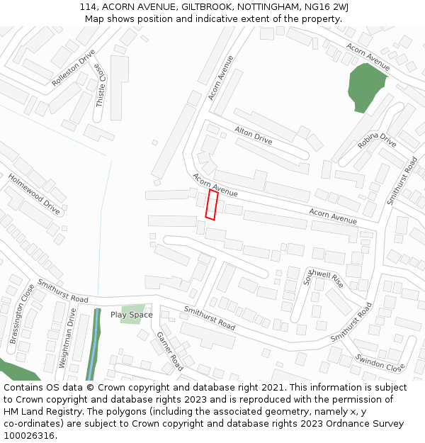 114, ACORN AVENUE, GILTBROOK, NOTTINGHAM, NG16 2WJ: Location map and indicative extent of plot