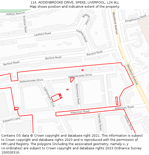 114, ADDENBROOKE DRIVE, SPEKE, LIVERPOOL, L24 9LL: Location map and indicative extent of plot