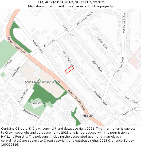 114, ALEXANDRA ROAD, SHEFFIELD, S2 3EG: Location map and indicative extent of plot