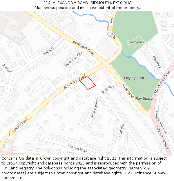 114, ALEXANDRIA ROAD, SIDMOUTH, EX10 9HG: Location map and indicative extent of plot