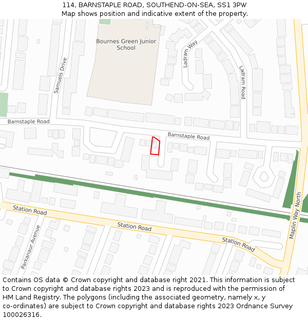 114, BARNSTAPLE ROAD, SOUTHEND-ON-SEA, SS1 3PW: Location map and indicative extent of plot