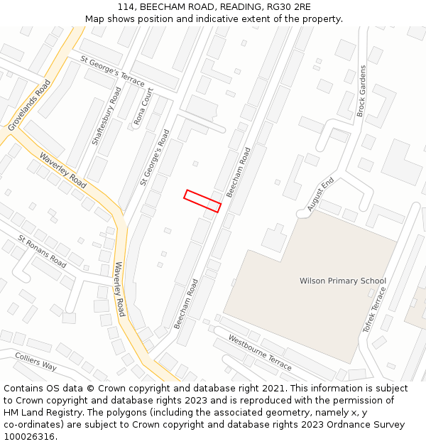 114, BEECHAM ROAD, READING, RG30 2RE: Location map and indicative extent of plot