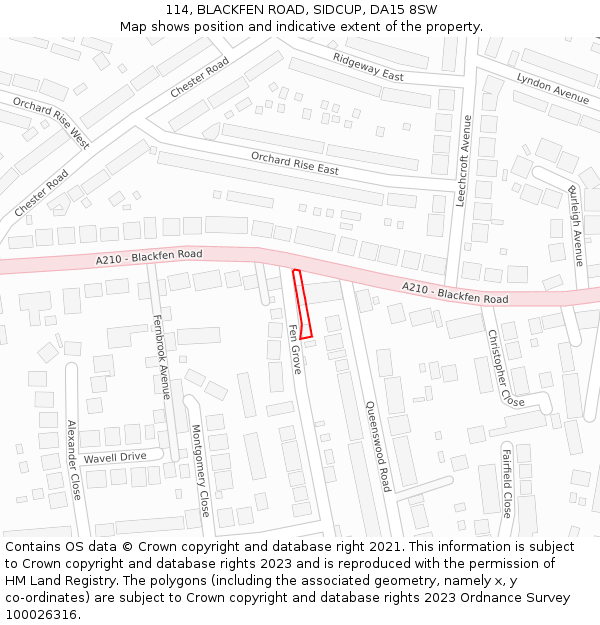 114, BLACKFEN ROAD, SIDCUP, DA15 8SW: Location map and indicative extent of plot