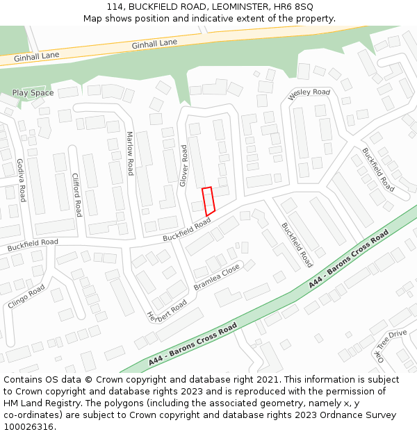 114, BUCKFIELD ROAD, LEOMINSTER, HR6 8SQ: Location map and indicative extent of plot