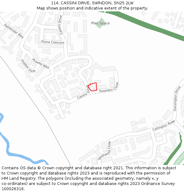 114, CASSINI DRIVE, SWINDON, SN25 2LW: Location map and indicative extent of plot