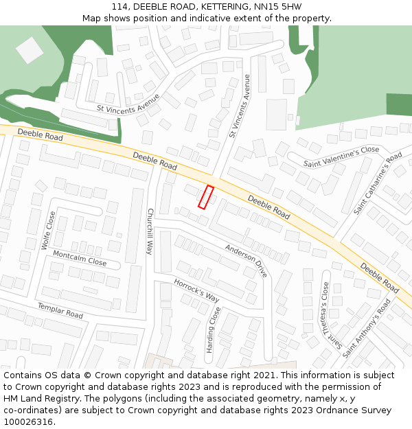 114, DEEBLE ROAD, KETTERING, NN15 5HW: Location map and indicative extent of plot