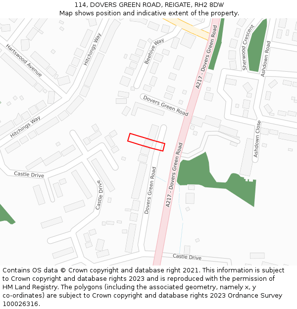 114, DOVERS GREEN ROAD, REIGATE, RH2 8DW: Location map and indicative extent of plot