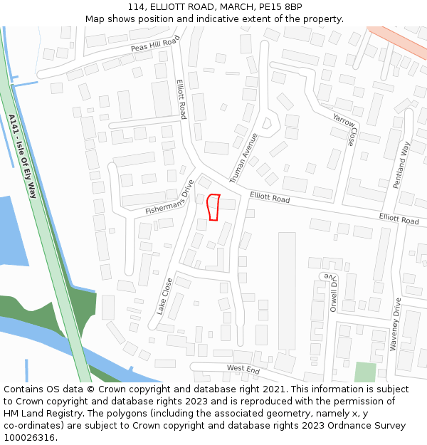 114, ELLIOTT ROAD, MARCH, PE15 8BP: Location map and indicative extent of plot