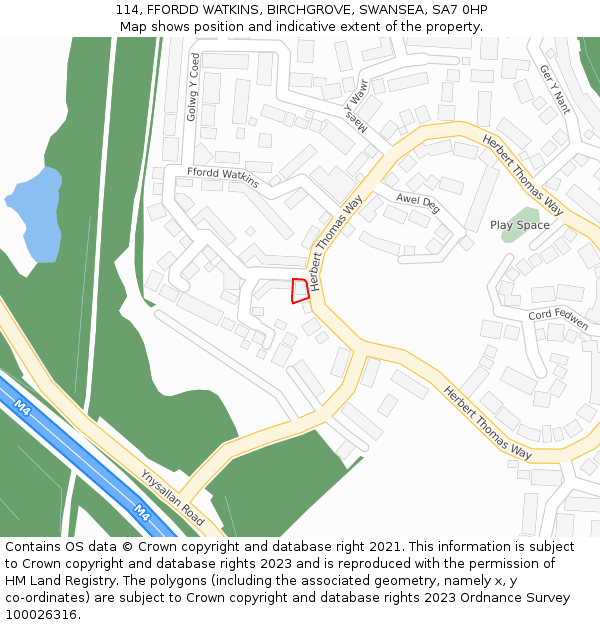 114, FFORDD WATKINS, BIRCHGROVE, SWANSEA, SA7 0HP: Location map and indicative extent of plot