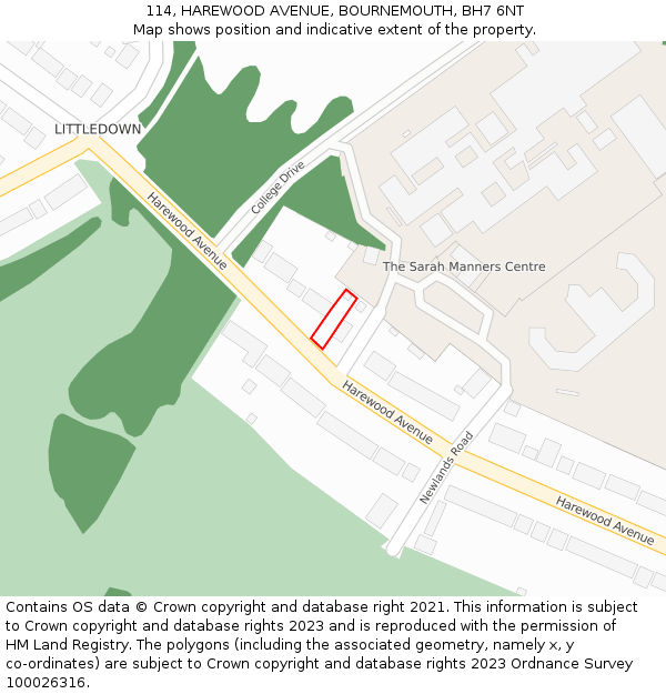 114, HAREWOOD AVENUE, BOURNEMOUTH, BH7 6NT: Location map and indicative extent of plot