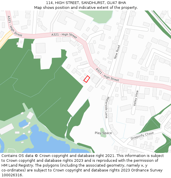 114, HIGH STREET, SANDHURST, GU47 8HA: Location map and indicative extent of plot