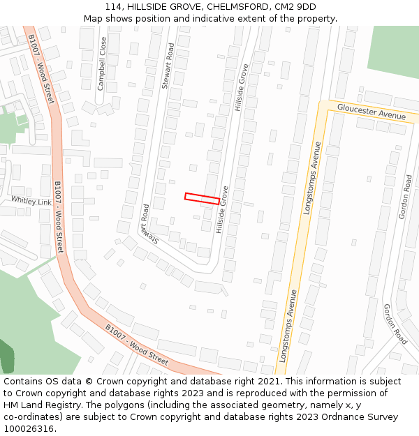 114, HILLSIDE GROVE, CHELMSFORD, CM2 9DD: Location map and indicative extent of plot
