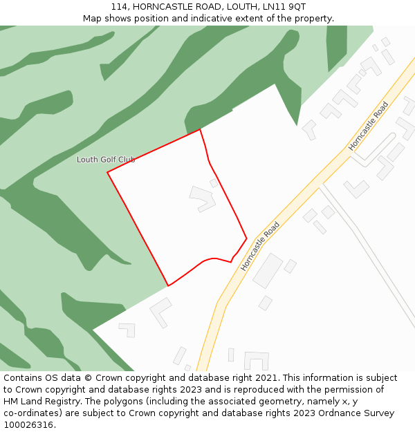 114, HORNCASTLE ROAD, LOUTH, LN11 9QT: Location map and indicative extent of plot