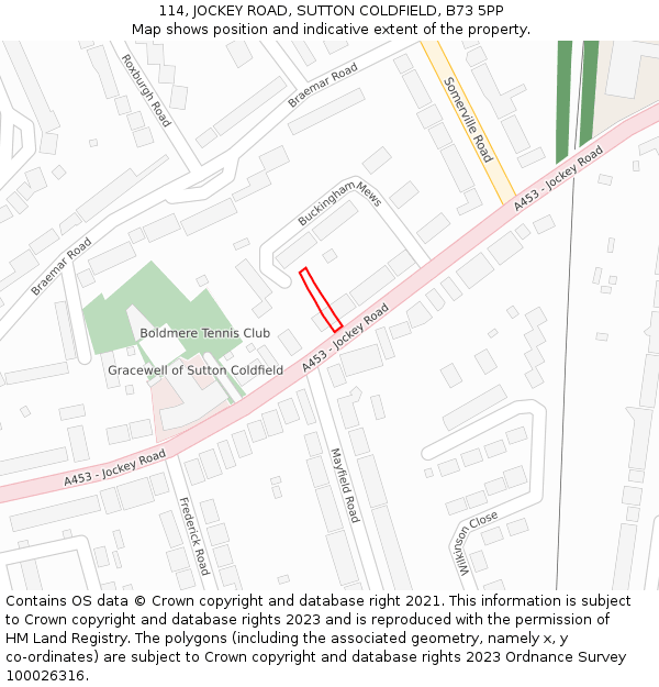 114, JOCKEY ROAD, SUTTON COLDFIELD, B73 5PP: Location map and indicative extent of plot