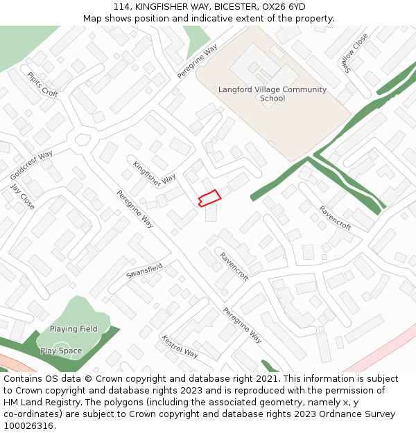 114, KINGFISHER WAY, BICESTER, OX26 6YD: Location map and indicative extent of plot
