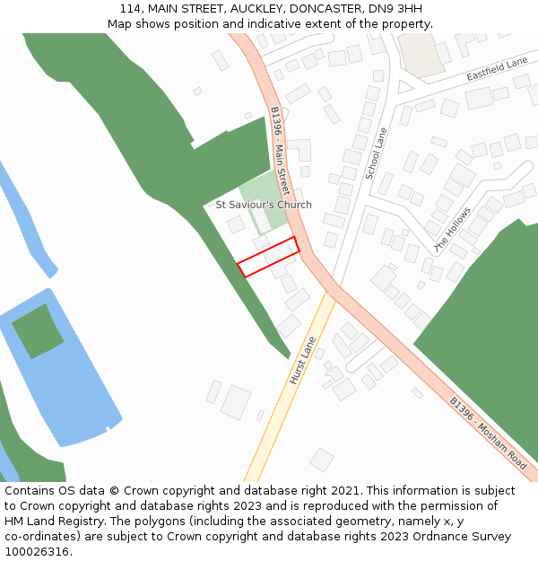 114, MAIN STREET, AUCKLEY, DONCASTER, DN9 3HH: Location map and indicative extent of plot