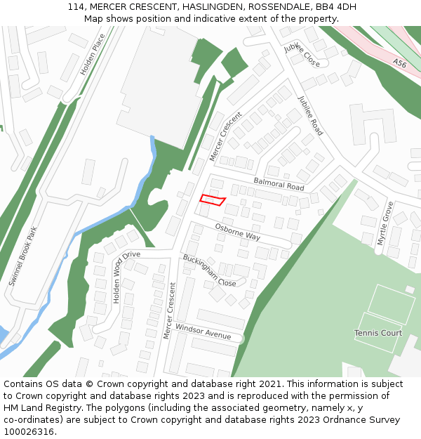 114, MERCER CRESCENT, HASLINGDEN, ROSSENDALE, BB4 4DH: Location map and indicative extent of plot