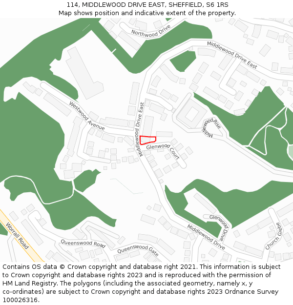 114, MIDDLEWOOD DRIVE EAST, SHEFFIELD, S6 1RS: Location map and indicative extent of plot