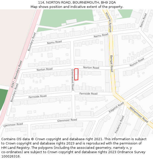 114, NORTON ROAD, BOURNEMOUTH, BH9 2QA: Location map and indicative extent of plot