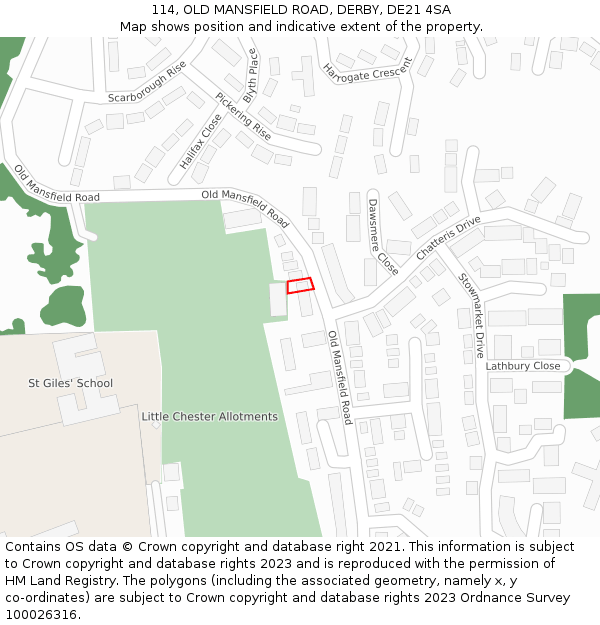 114, OLD MANSFIELD ROAD, DERBY, DE21 4SA: Location map and indicative extent of plot