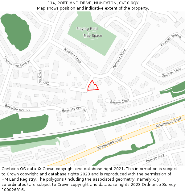 114, PORTLAND DRIVE, NUNEATON, CV10 9QY: Location map and indicative extent of plot