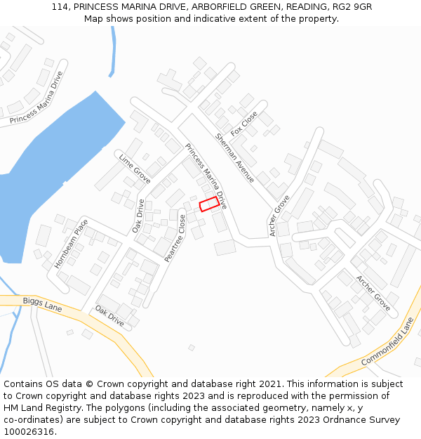 114, PRINCESS MARINA DRIVE, ARBORFIELD GREEN, READING, RG2 9GR: Location map and indicative extent of plot