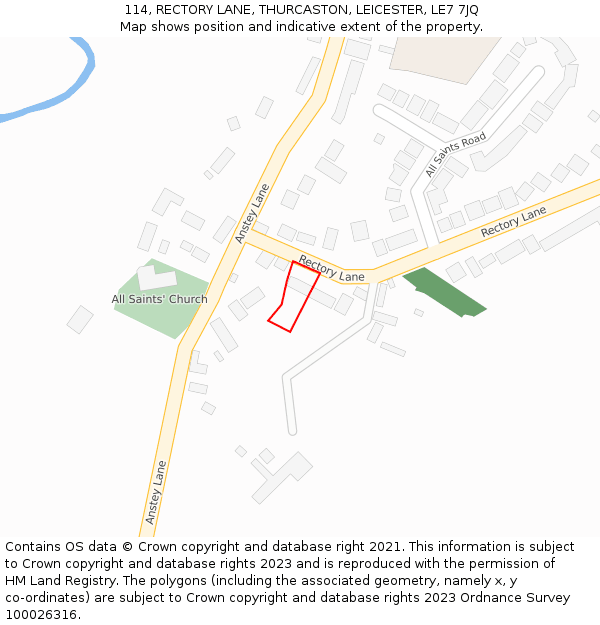 114, RECTORY LANE, THURCASTON, LEICESTER, LE7 7JQ: Location map and indicative extent of plot