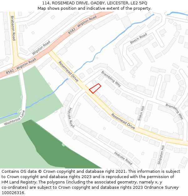 114, ROSEMEAD DRIVE, OADBY, LEICESTER, LE2 5PQ: Location map and indicative extent of plot