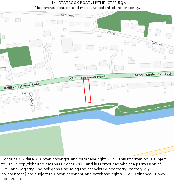114, SEABROOK ROAD, HYTHE, CT21 5QN: Location map and indicative extent of plot