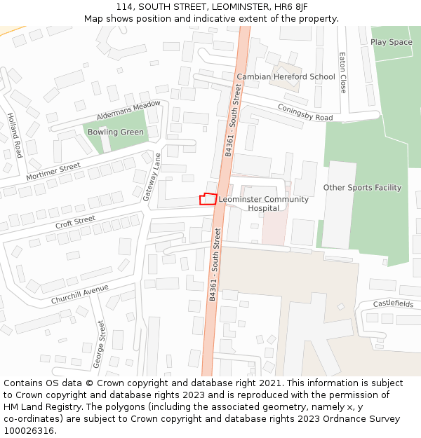114, SOUTH STREET, LEOMINSTER, HR6 8JF: Location map and indicative extent of plot