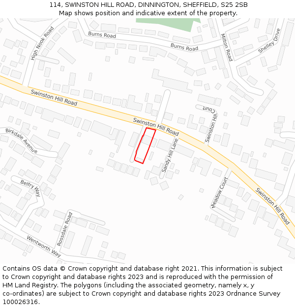 114, SWINSTON HILL ROAD, DINNINGTON, SHEFFIELD, S25 2SB: Location map and indicative extent of plot