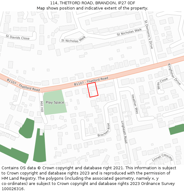 114, THETFORD ROAD, BRANDON, IP27 0DF: Location map and indicative extent of plot