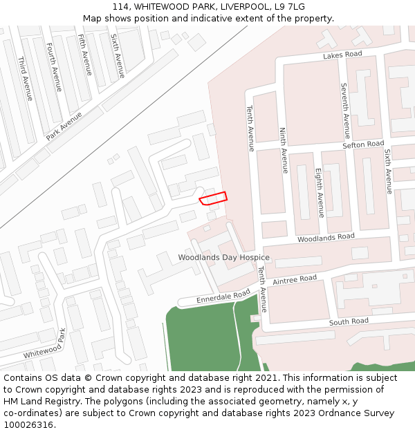 114, WHITEWOOD PARK, LIVERPOOL, L9 7LG: Location map and indicative extent of plot