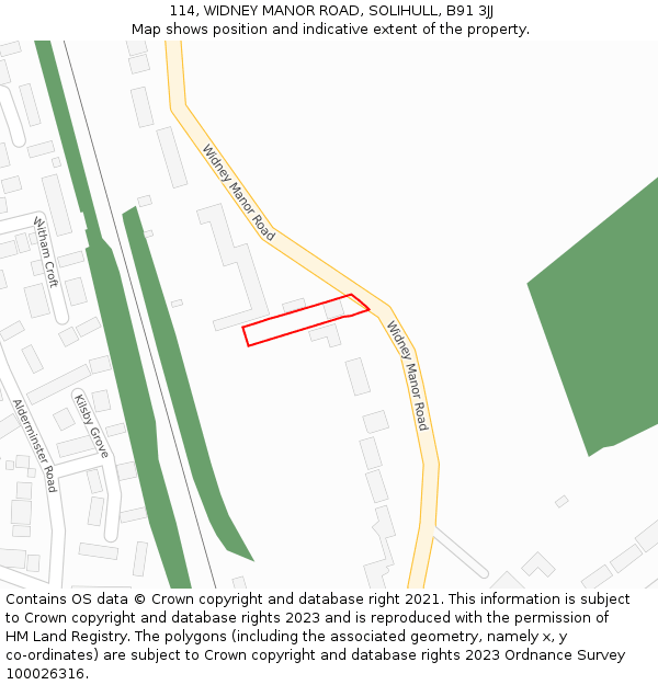 114, WIDNEY MANOR ROAD, SOLIHULL, B91 3JJ: Location map and indicative extent of plot