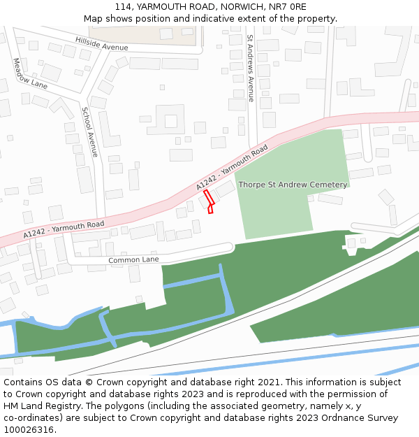 114, YARMOUTH ROAD, NORWICH, NR7 0RE: Location map and indicative extent of plot