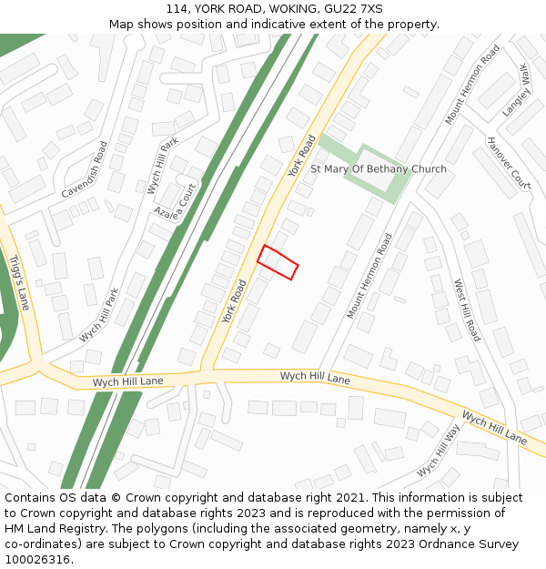 114, YORK ROAD, WOKING, GU22 7XS: Location map and indicative extent of plot