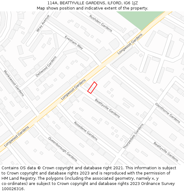 114A, BEATTYVILLE GARDENS, ILFORD, IG6 1JZ: Location map and indicative extent of plot