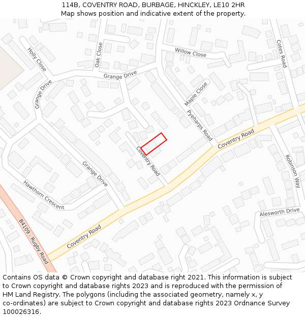 114B, COVENTRY ROAD, BURBAGE, HINCKLEY, LE10 2HR: Location map and indicative extent of plot
