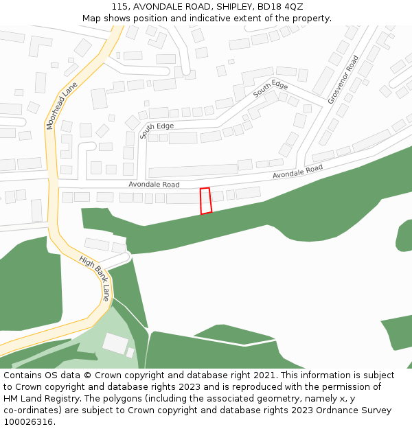 115, AVONDALE ROAD, SHIPLEY, BD18 4QZ: Location map and indicative extent of plot
