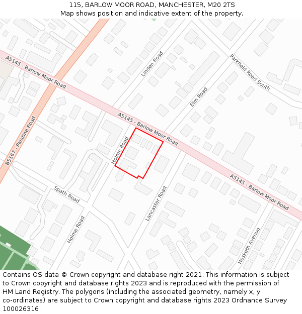 115, BARLOW MOOR ROAD, MANCHESTER, M20 2TS: Location map and indicative extent of plot
