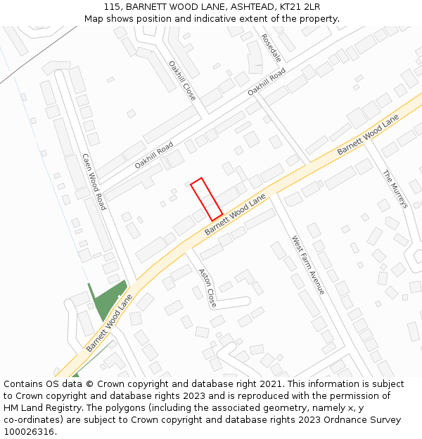 115, BARNETT WOOD LANE, ASHTEAD, KT21 2LR: Location map and indicative extent of plot