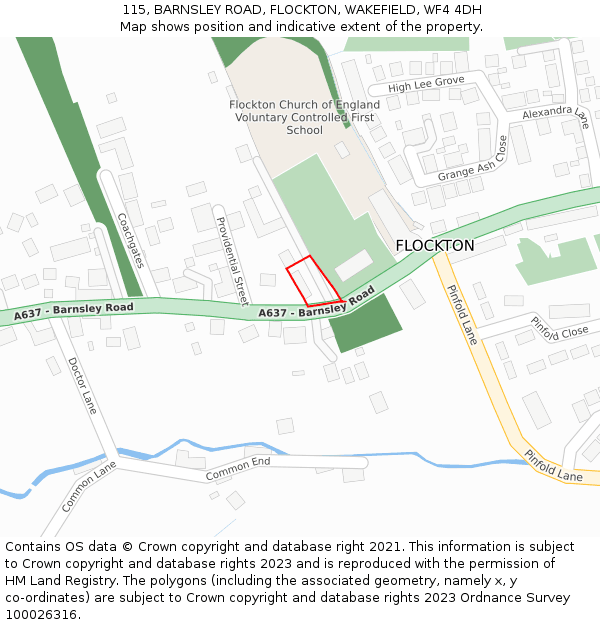 115, BARNSLEY ROAD, FLOCKTON, WAKEFIELD, WF4 4DH: Location map and indicative extent of plot