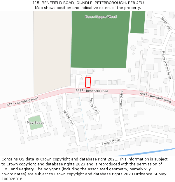 115, BENEFIELD ROAD, OUNDLE, PETERBOROUGH, PE8 4EU: Location map and indicative extent of plot