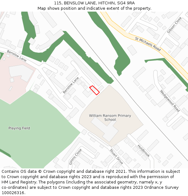 115, BENSLOW LANE, HITCHIN, SG4 9RA: Location map and indicative extent of plot