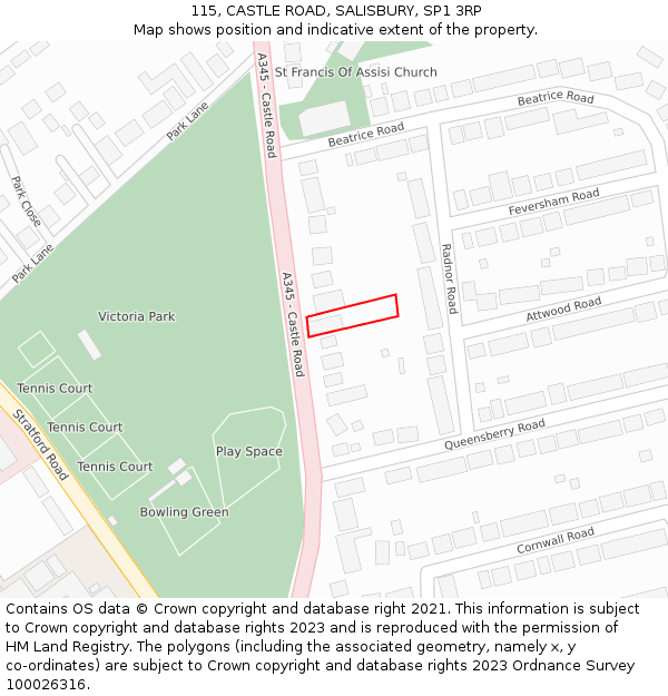 115, CASTLE ROAD, SALISBURY, SP1 3RP: Location map and indicative extent of plot