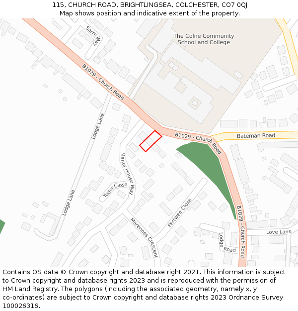 115, CHURCH ROAD, BRIGHTLINGSEA, COLCHESTER, CO7 0QJ: Location map and indicative extent of plot