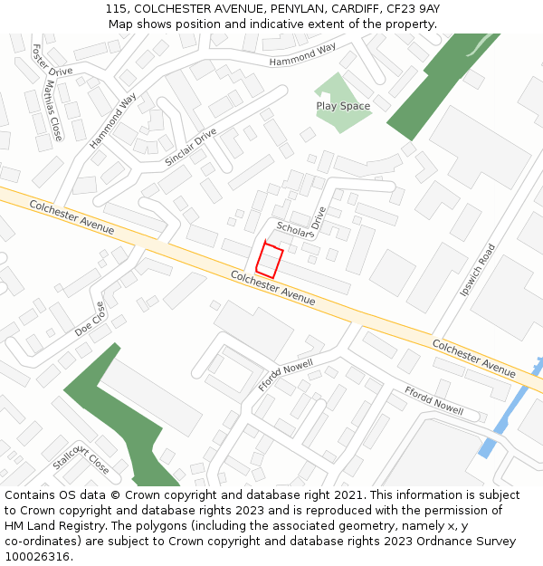 115, COLCHESTER AVENUE, PENYLAN, CARDIFF, CF23 9AY: Location map and indicative extent of plot