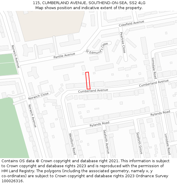 115, CUMBERLAND AVENUE, SOUTHEND-ON-SEA, SS2 4LG: Location map and indicative extent of plot