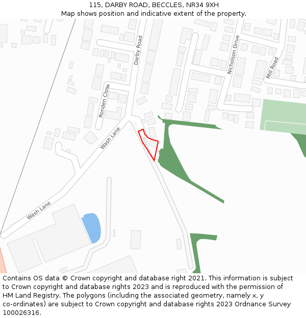 115, DARBY ROAD, BECCLES, NR34 9XH: Location map and indicative extent of plot