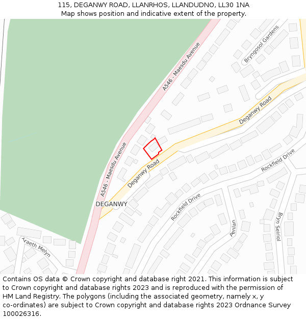 115, DEGANWY ROAD, LLANRHOS, LLANDUDNO, LL30 1NA: Location map and indicative extent of plot